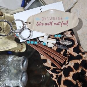 NWT! "GOD IS WITHIN HER" Inspirational Boho Bag Charm/ Keychain
